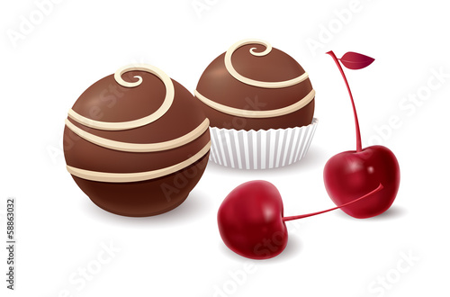 Chocolate candy and cherry