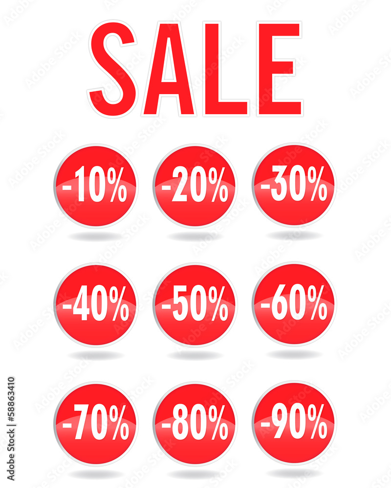 Collection of vector discount red buttons Collection of vector discount red buttons
