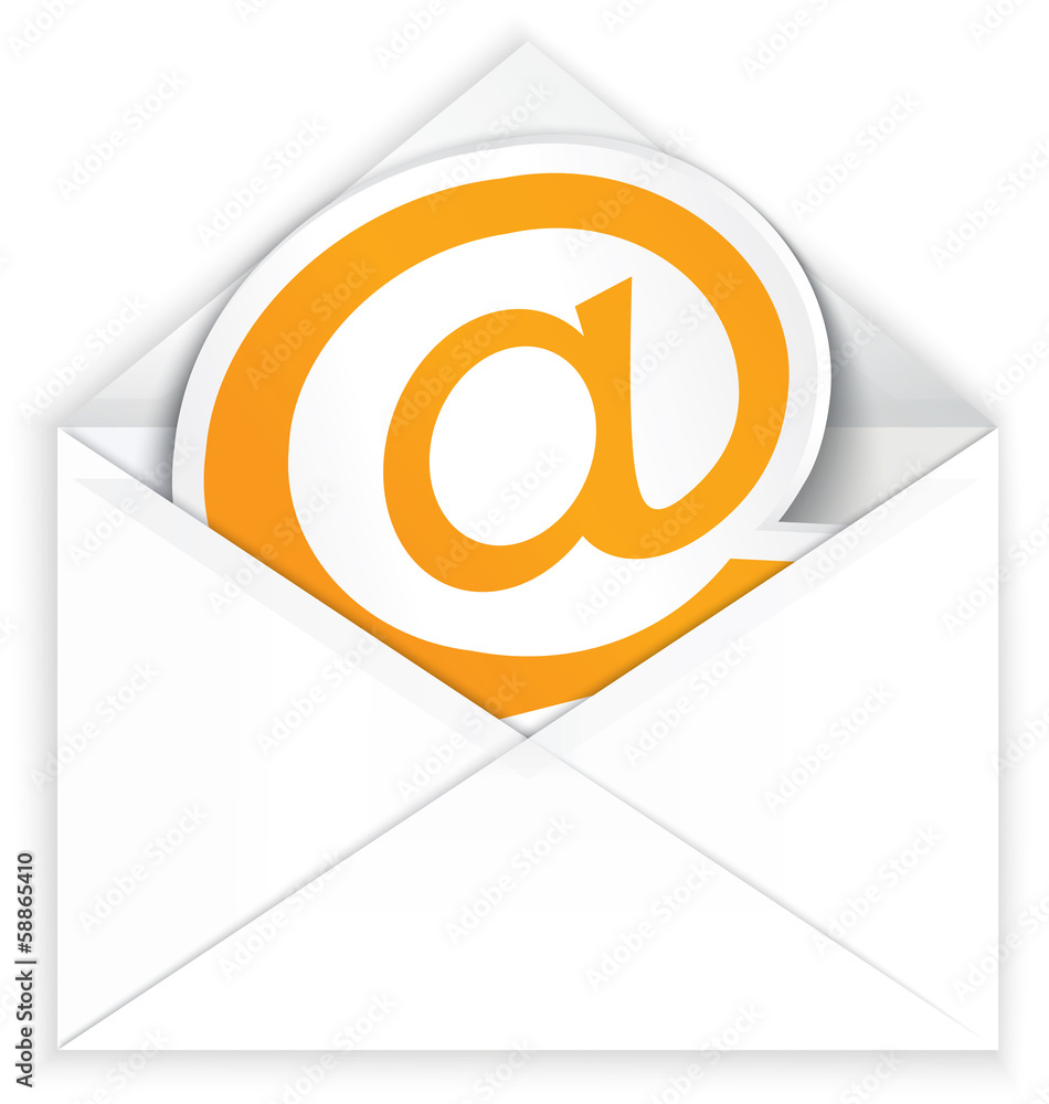 White envelope and at e mail symbol White envelope and at e mail symbol