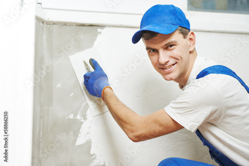 Bilde på lerret Plasterer at indoor wall work