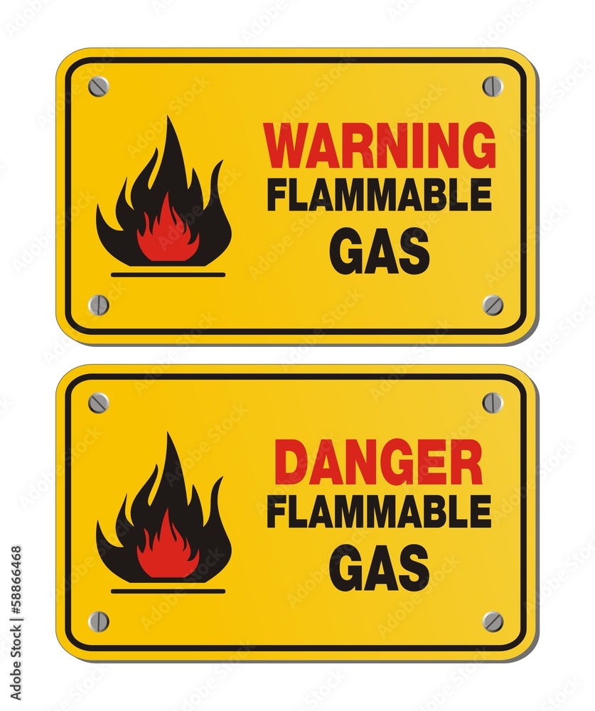 rectangle yellow signs - warning and danger flammable gas rectangle yellow signs - warning and danger flammable gas