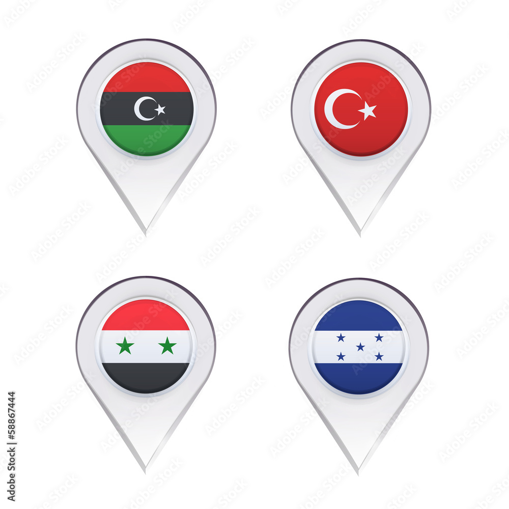 Flags inside pointers over white background. Flags inside pointers over white background.