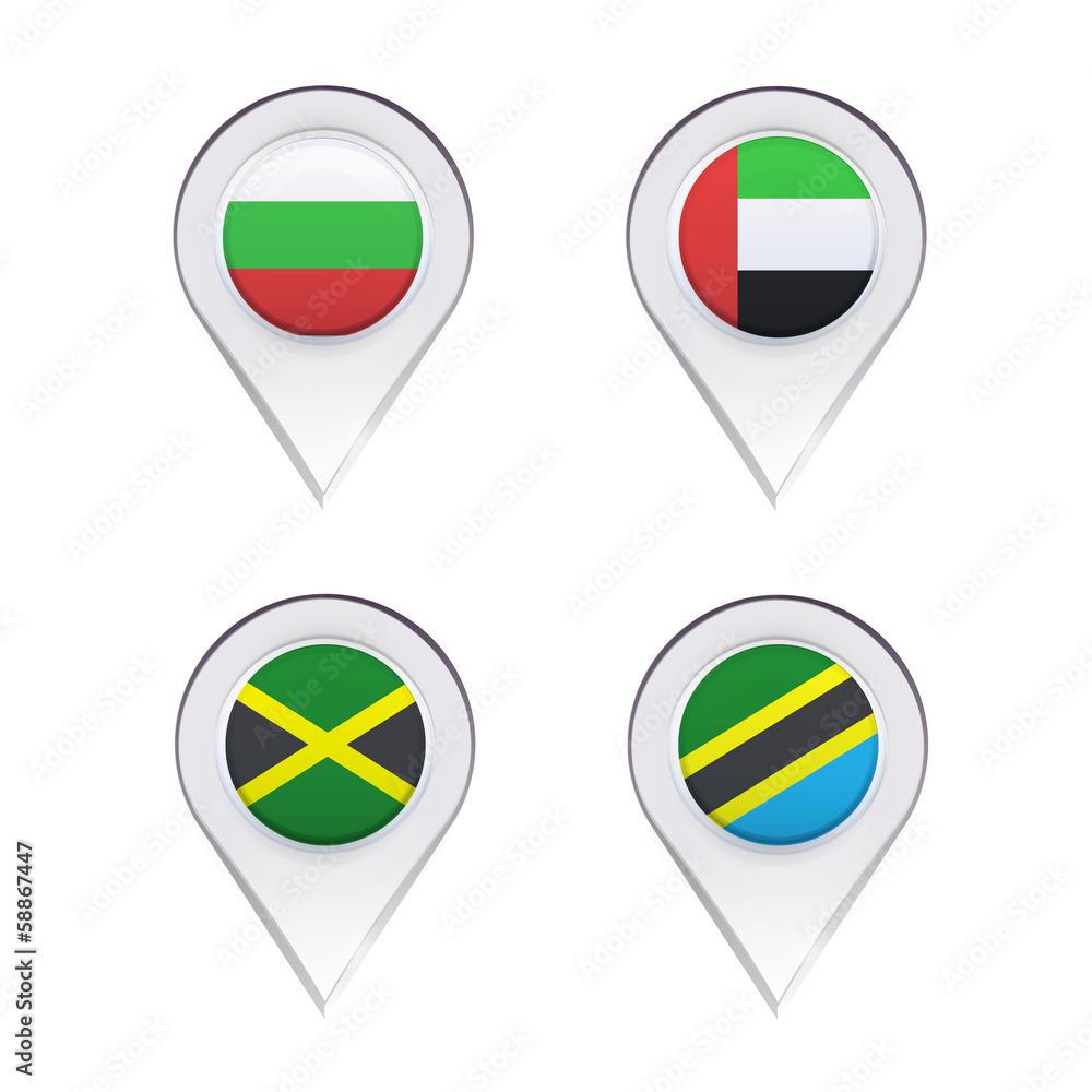 Flags inside pointers over white background. Flags inside pointers over white background.