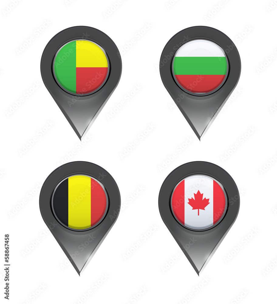 Flags inside pointers over white background Flags inside pointers over white background