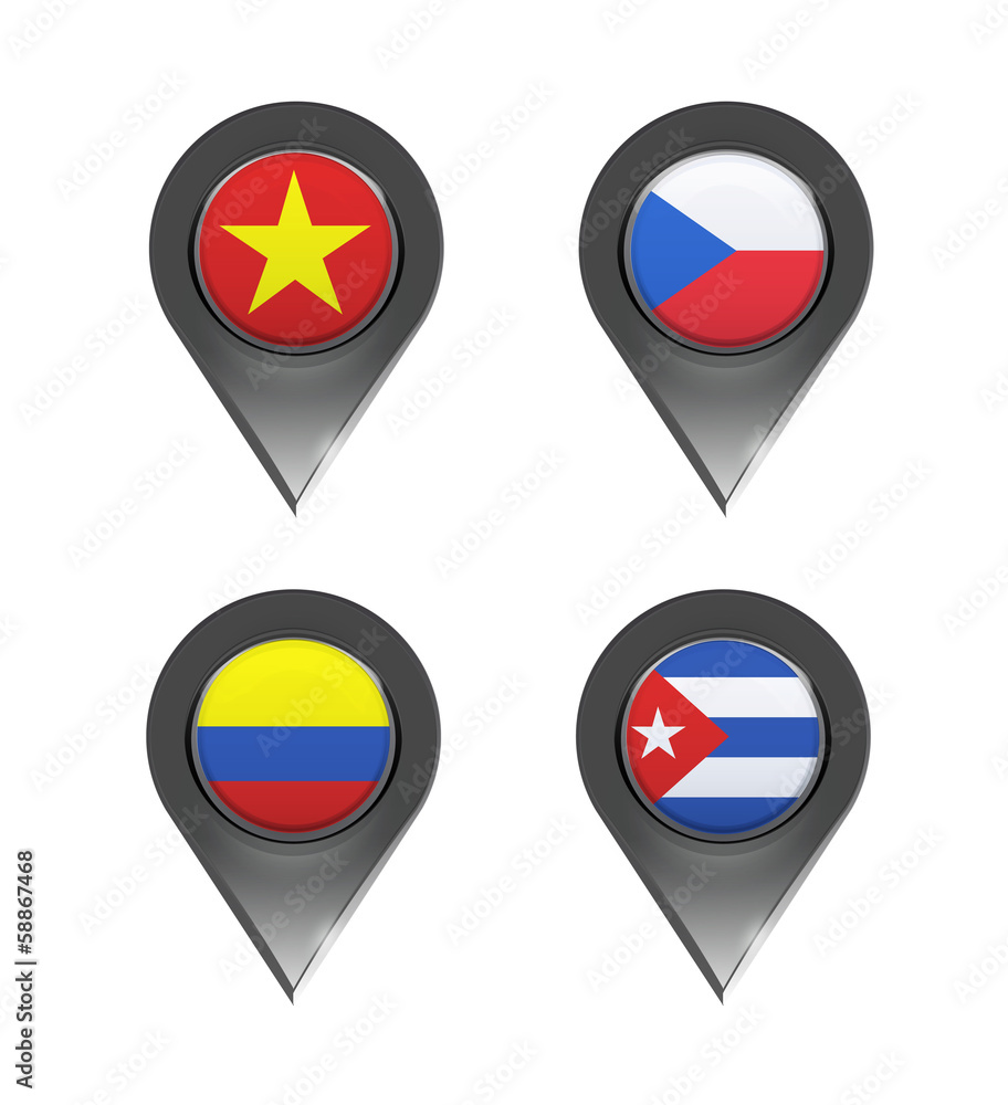 Flags inside pointers over white background. Flags inside pointers over white background.