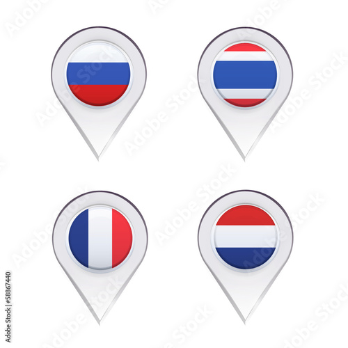 Flags inside pointers over white background
