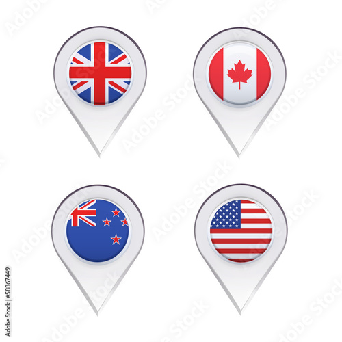 Flags inside pointers over white background.