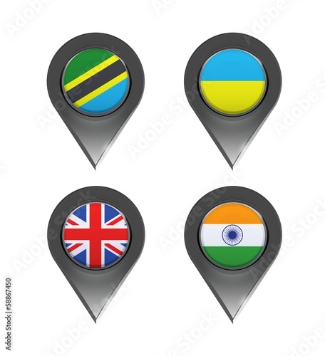 Flags inside pointers over white background. Free Download Flags inside pointers over white background. - GFXLoad