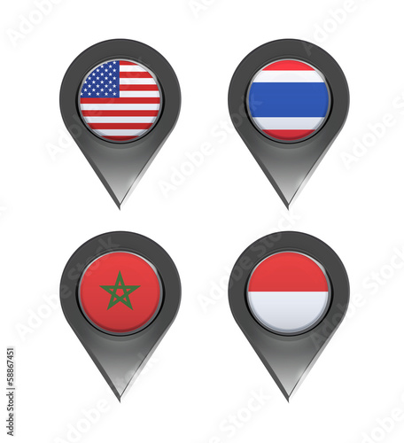 Flags inside pointers over white background. Free Download Flags inside pointers over white background. - GFXLoad