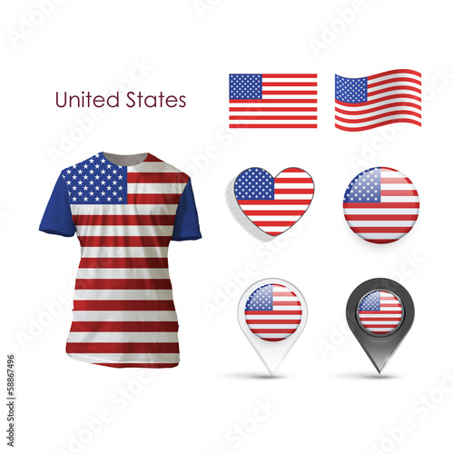 Set of America design over white background