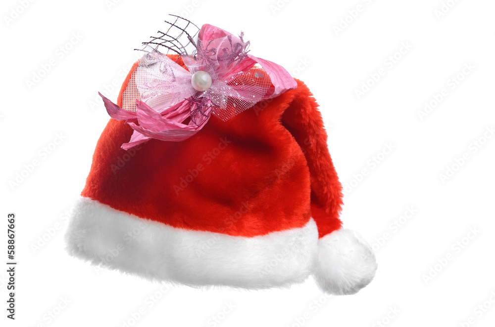Christmas santa hat with bow, isolated on white Christmas santa hat with bow, isolated on white
