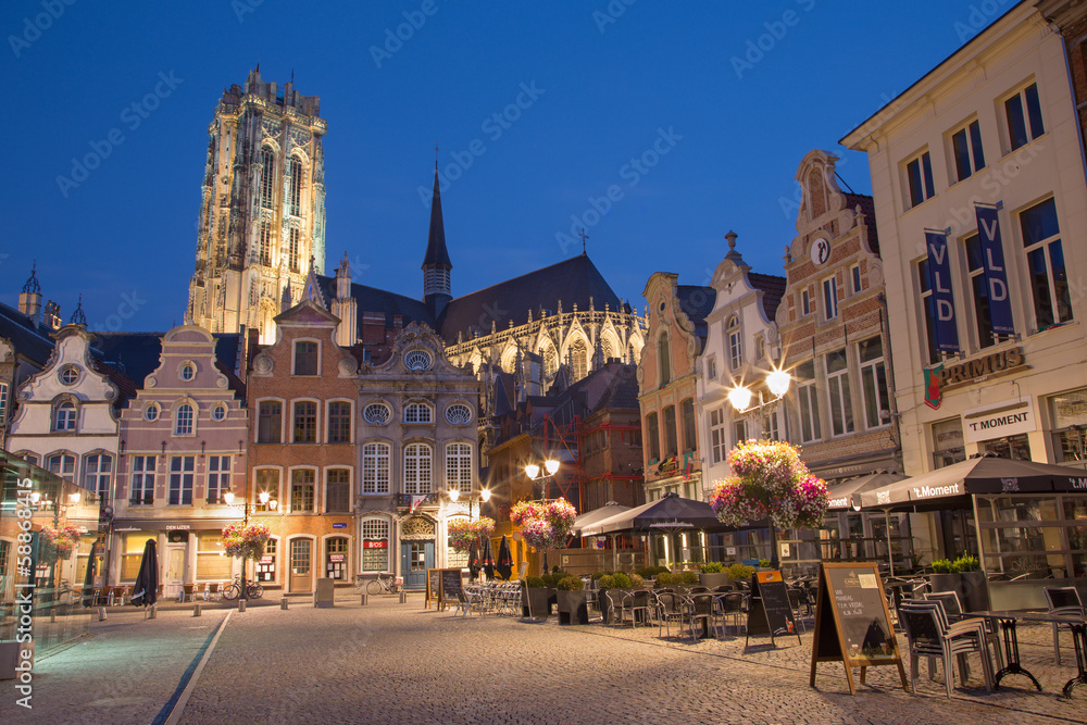 Mechelen - Grote markt and St. Rumbold's cathedral