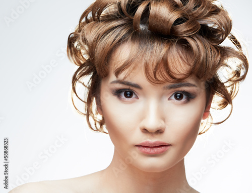 Woman face with curly hair