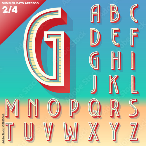 Retro alphabet for Summer typography design. Art Deco style