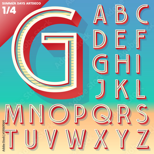 Retro alphabet for Summer typography design. Art Deco style