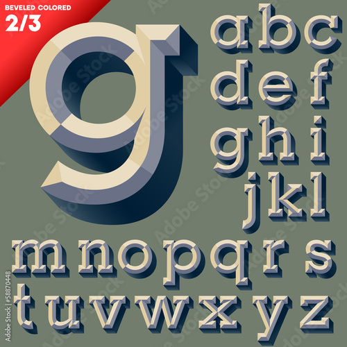 Obraz na plátne Old school beveled alphabet. Simple colored version.