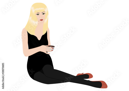 Blonde woman drinking tea or coffee