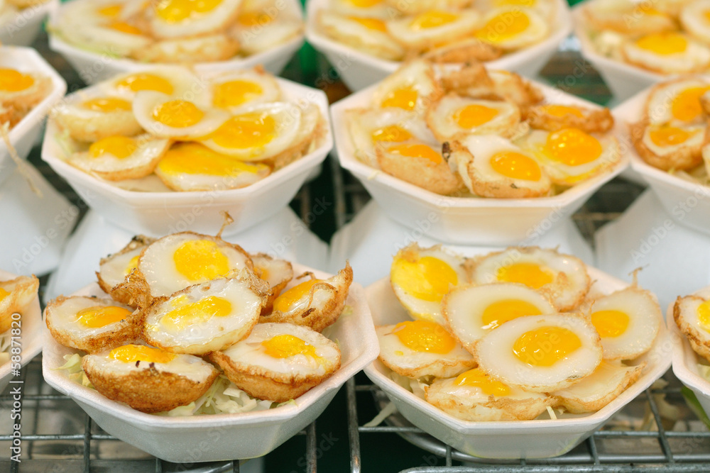 Thai sweetmeat made from small eggs put in bowl foam. Thai sweetmeat made from small eggs put in bowl foam.