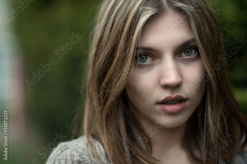 Close up of a beautiful girl face - outdoor