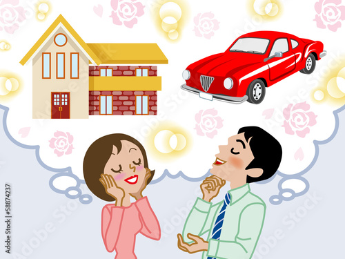 Couple dreaming house and car