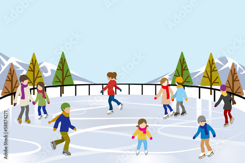 People Ice Skating in nature Ice Rink