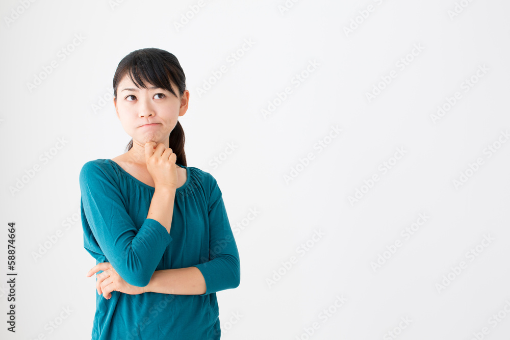 portrait of young asian woman thinking portrait of young asian woman thinking