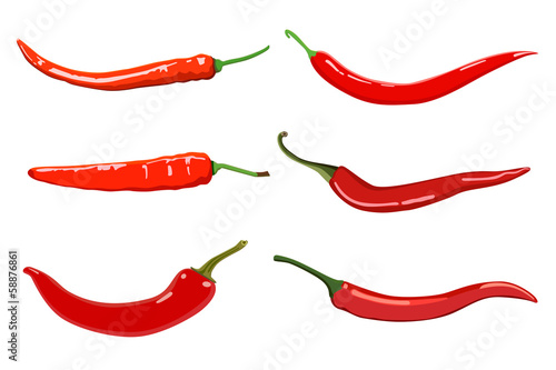 Set of Hot chilli pepper. Isolated on white