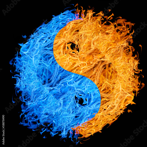 yin and yan symbol from flame isolated on black