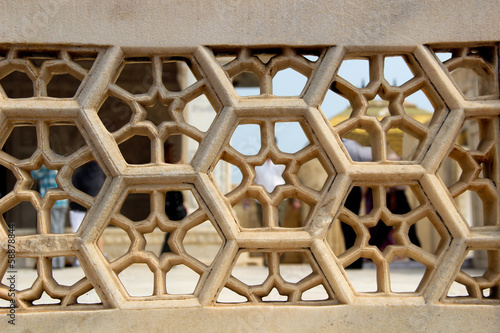Carved marble wall around Fatehpur Sikri, India