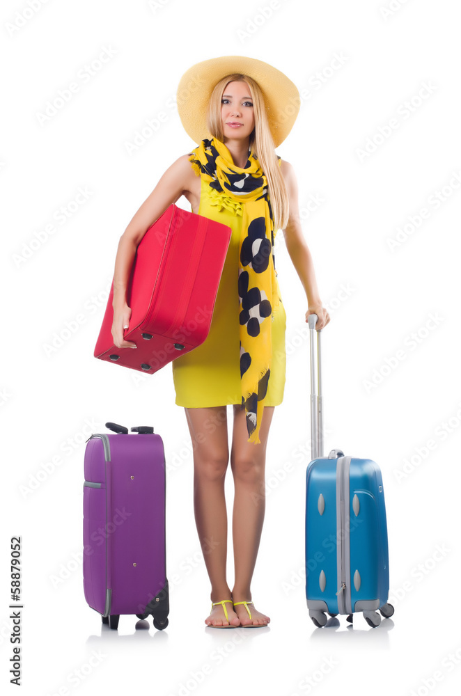 Woman going to summer vacation isolated on white Woman going to summer vacation isolated on white
