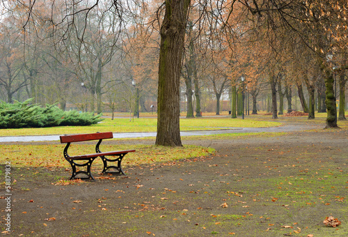 Empty park in a raining day