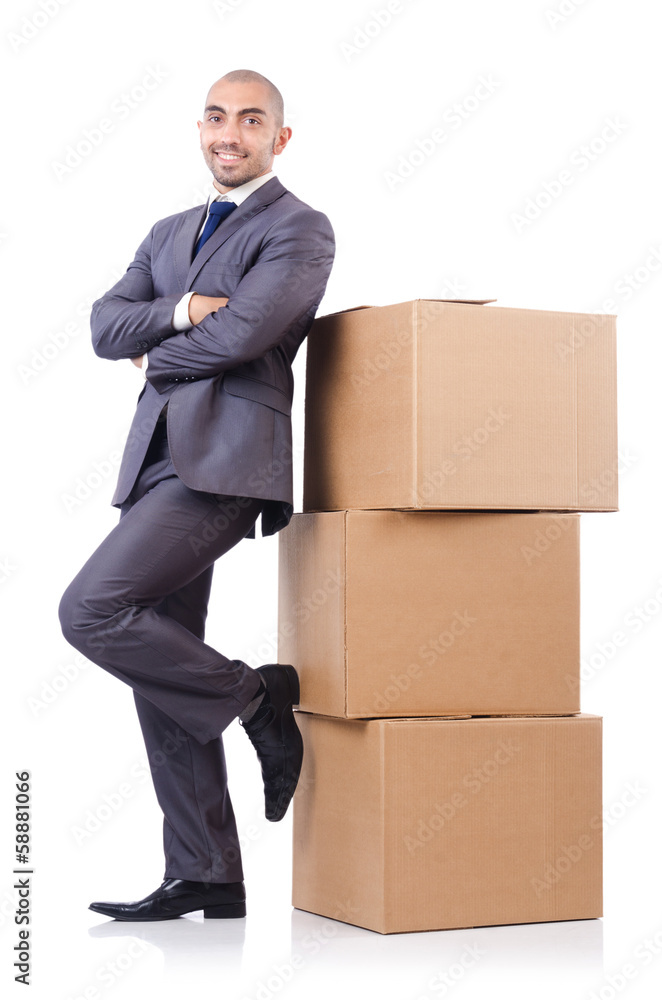 Businessman with box isolated on the white Businessman with box isolated on the white