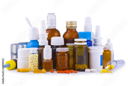 Composition of medicine bottles, pills and capsules
