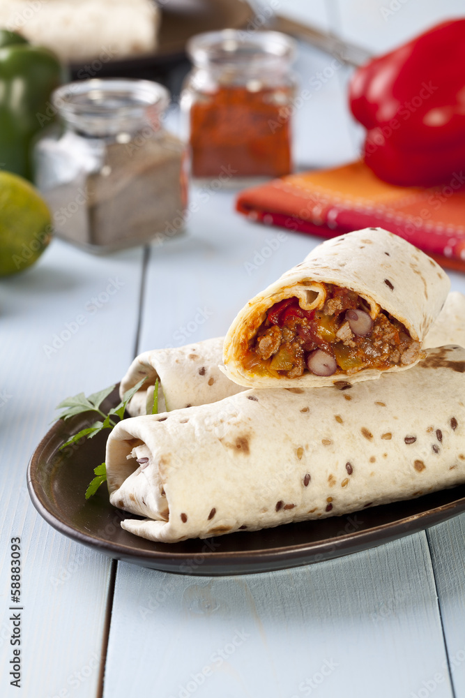 burritos wraps with meat beans and vegetables burritos wraps with meat beans and vegetables