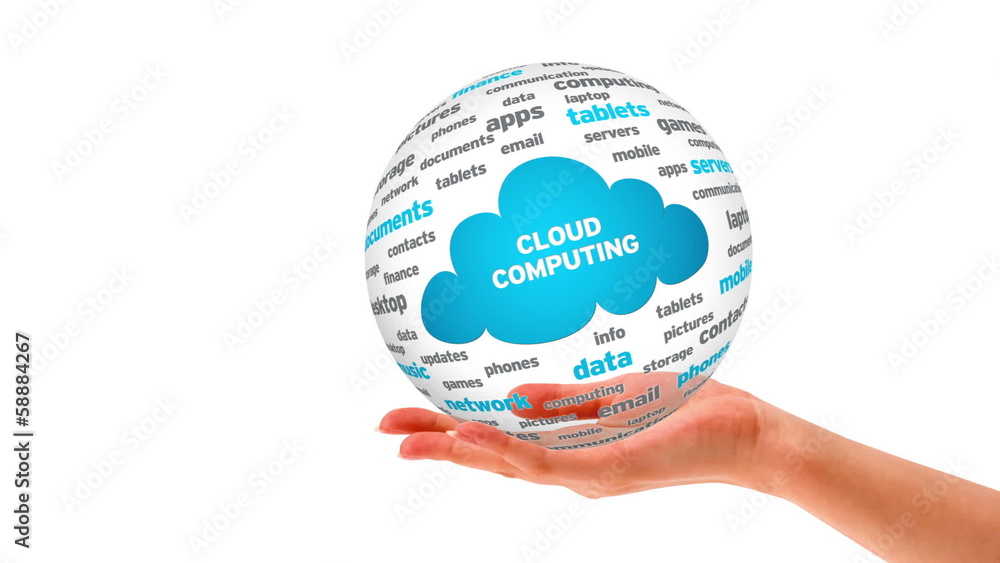 A person Holding a 3D Cloud Computing Word Sphere A person Holding a 3D Cloud Computing Word Sphere