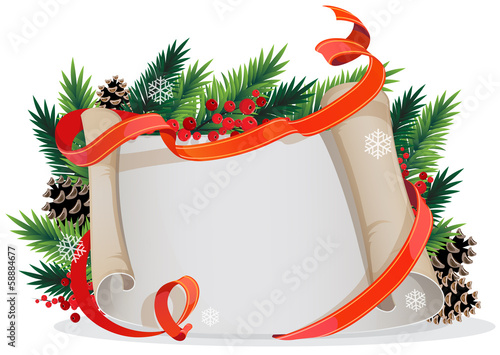 Christmas Wreath with pine cones and paper