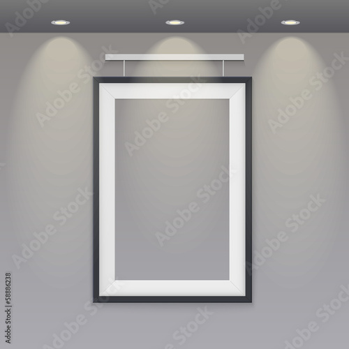 Vector empty frame to the wall with lights