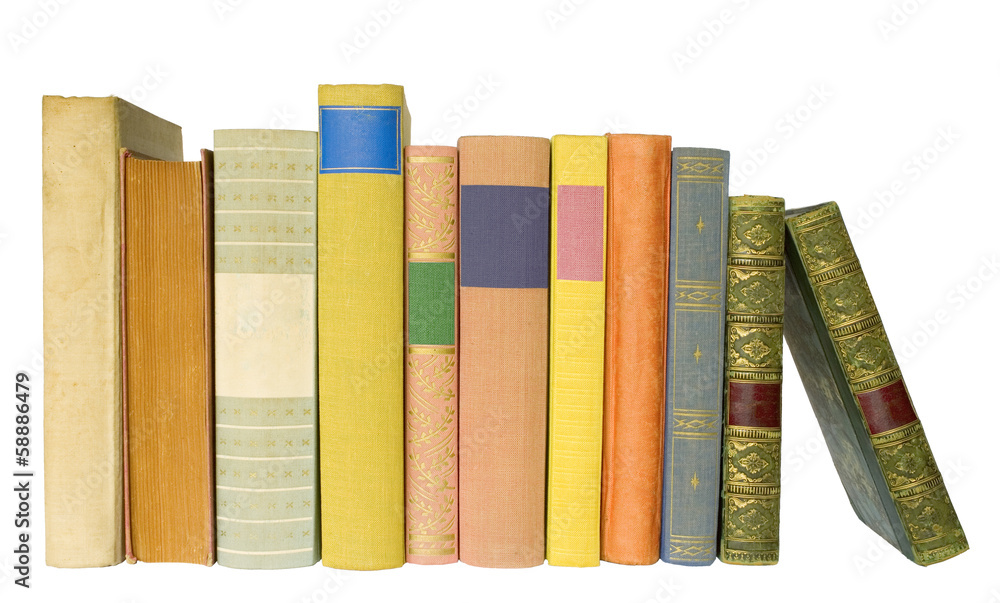 Obraz premium row of vintage books isolated on white background