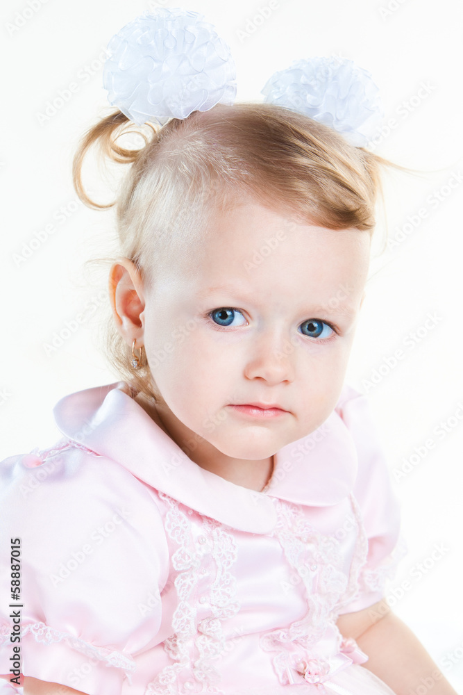 portrait of thoughtful little baby girl isolated on white portrait of thoughtful little baby girl isolated on white