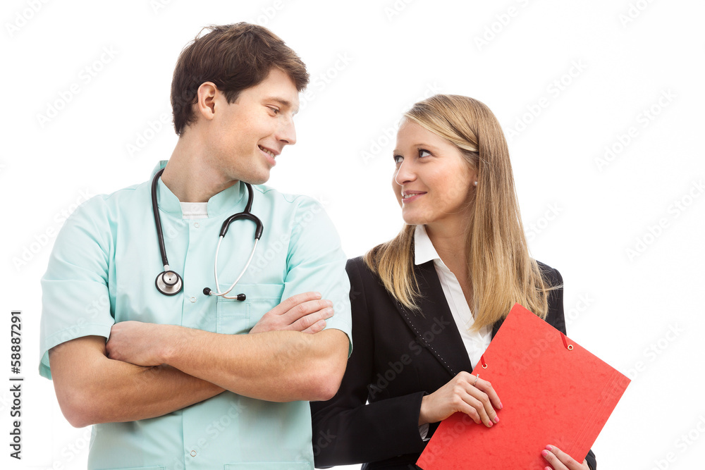 Doctor and finance specialist in hospital