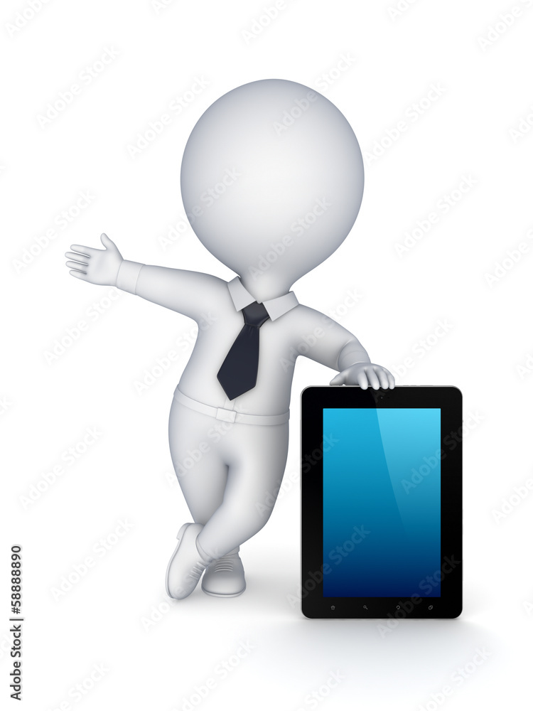 3d small person with modern tablet PC. 3d small person with modern tablet PC.