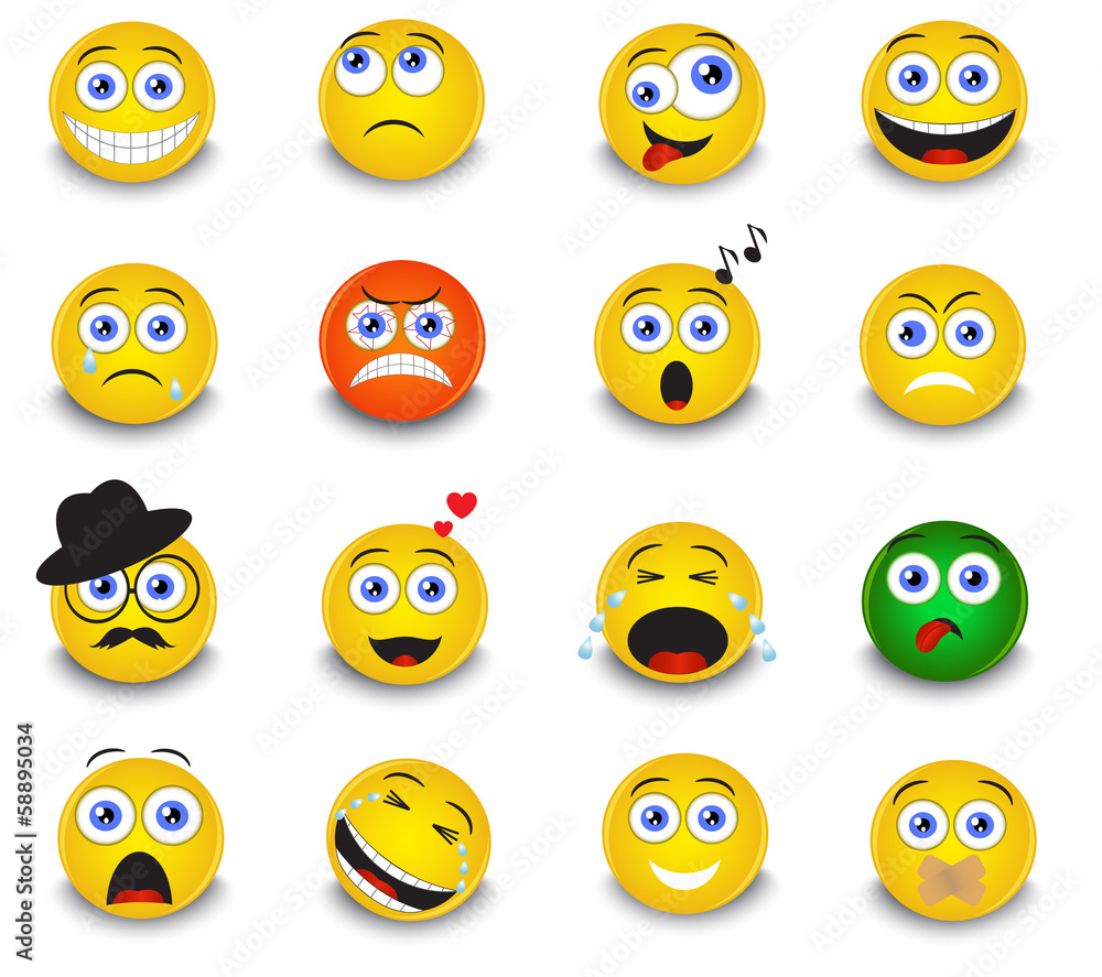 Fototapeta premium set of round yellow emoticons on white background