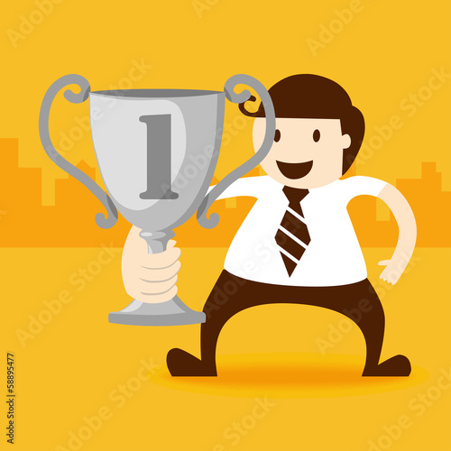 Business man hold trophy cup