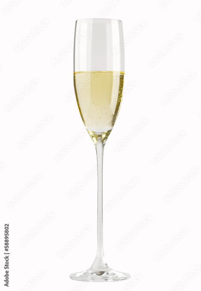 Champagne in a glass. Isolated on white background