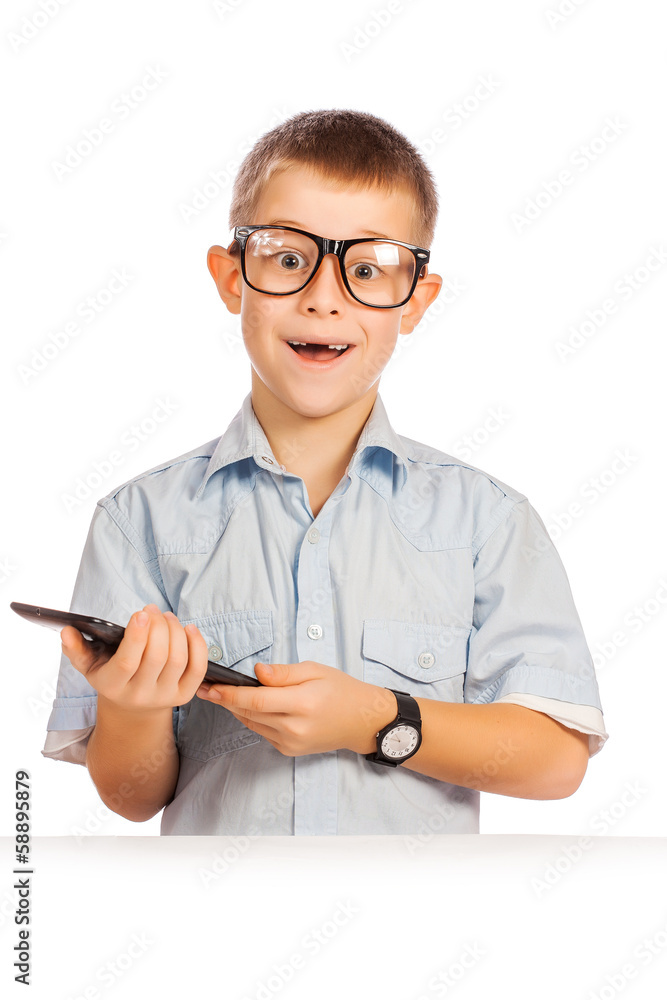 cute boy with tablet. isolated