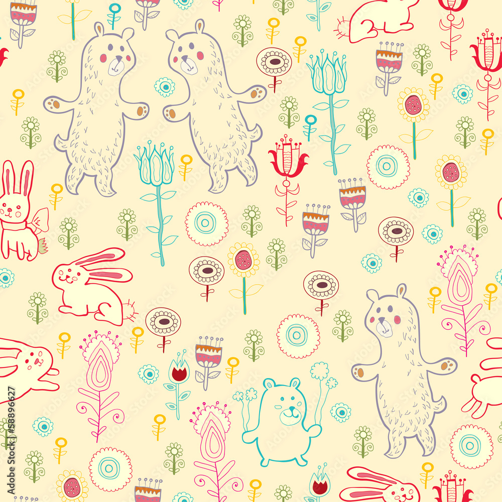 Green background with bear and rabbit