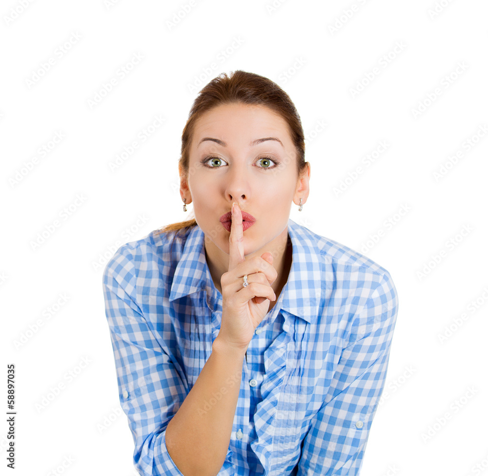 Young attractive woman showing hand silence sign Young attractive woman showing hand silence sign