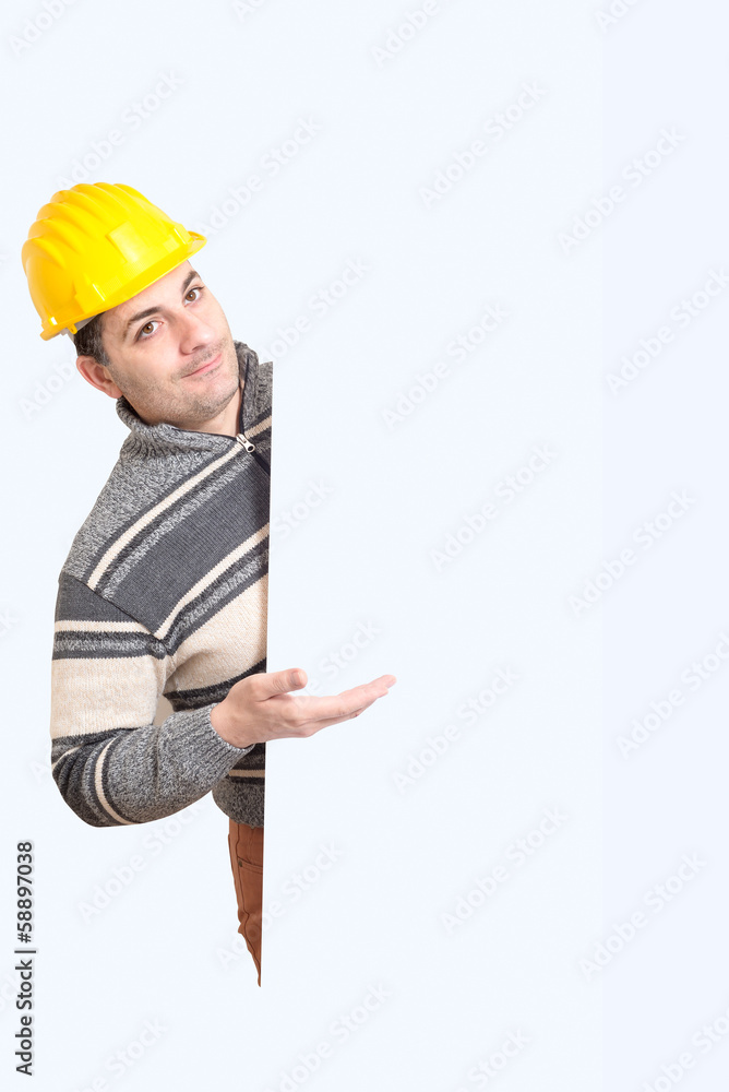 Engineer with a helmet on his head Engineer with a helmet on his head