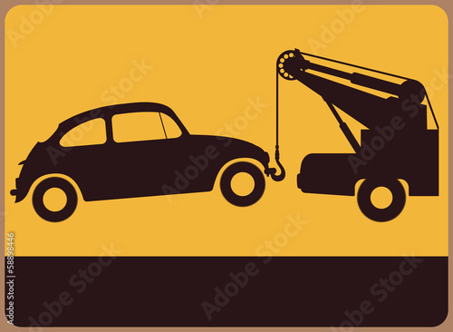 Retro information plate with tow truck