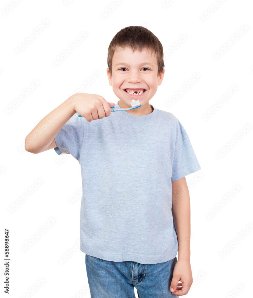 Boy portrait with toothbrush and lost tooth Boy portrait with toothbrush and lost tooth